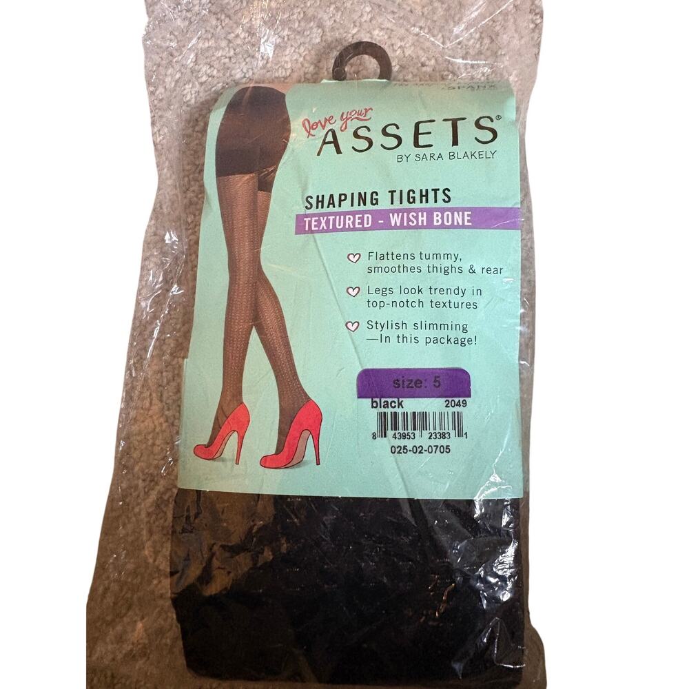 Assets By Spanx Black Textured Wishbone‎ Shaping Tights, Size 5 NWT - Picture 2 of 4